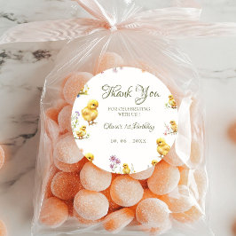 チキン1th誕生日ファーム動物誕生日感謝してい ラウンドシール