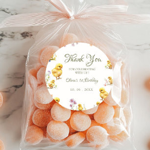 チキン1th誕生日ファーム動物誕生日感謝してい ラウンドシール
