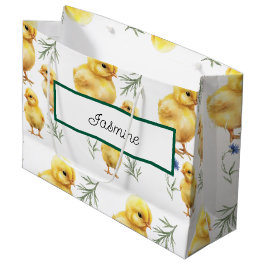 チキン1th誕生日ファーム動物誕生日 ラージペーパーバッグ