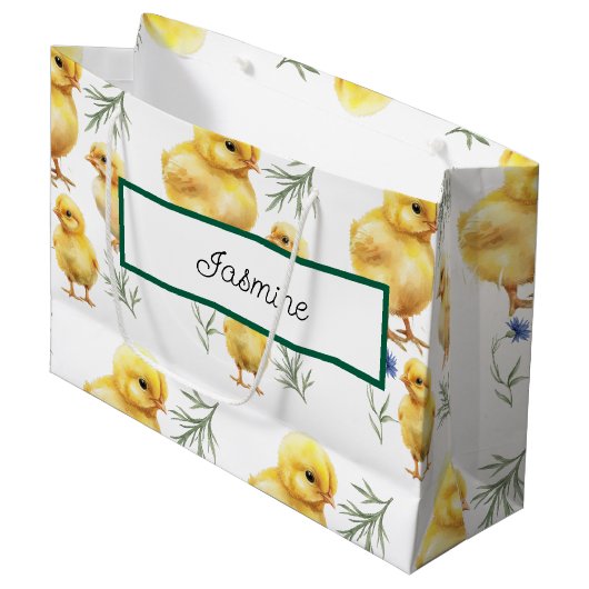 チキン1th誕生日ファーム動物誕生日 ラージペーパーバッグ (正面アングル)