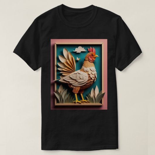 チキン3D紙アートデザインTシャツ Tシャツ (デザイン正面)