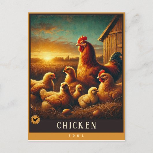 チキン | かわいい家族ヴィンテージ動物はがき ポストカード (正面)