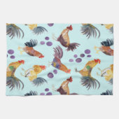 チキン&エッグ納屋周囲の庭ファームカントリー水彩 キッチンタオル (横)