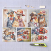 チキン:コラージュ・デコページのファッショナブルな鳥 薄葉紙 (クラフト)