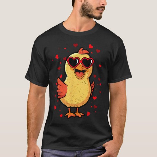 チキン バレンタイン サングラス ハート かわいい 恋人 Tシャツ (正面)