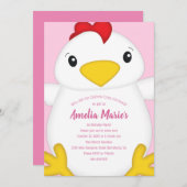 チキン・バースデー・パーティー・ピンク 招待状 (正面/裏面)