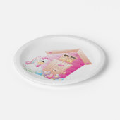 チキン&ピンクヘンハウス花付き ペーパープレート (アングル)