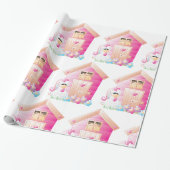 チキン&ピンクヘンハウス花付き ラッピングペーパー (アンロールド)