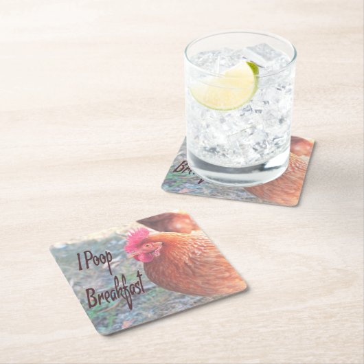 チキンIウンチブレックファーストおもしろいユーモア スクエアペーパーコースター (インサイチュ)