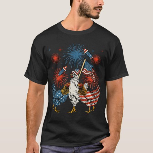 チキンUSA国旗の愛国心4日7月の男性 Tシャツ (正面)