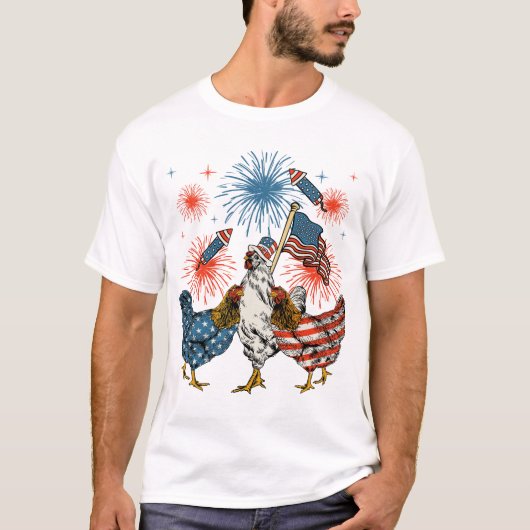 チキンUSA国旗の愛国心4日7月の男性 Tシャツ (正面)