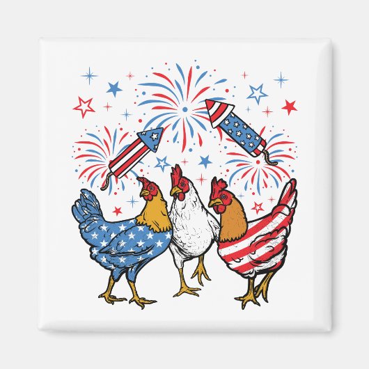 チキンUSA国旗Patriotic 4日7月広場 マグネット (正面)