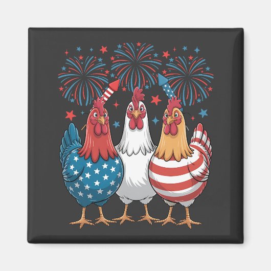 チキンUSA国旗Patriotic 4日7月広場 マグネット (正面)