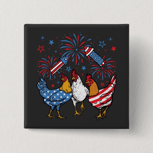 チキンUSA国旗Patriotic 4日7月広場 缶バッジ (正面)