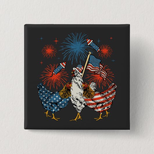 チキンUSA国旗Patriotic 4日7月広場 缶バッジ (正面)