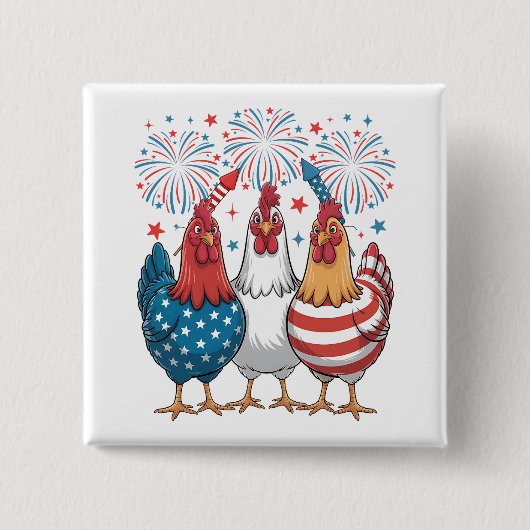 チキンUSA国旗Patriotic 4日7月広場 缶バッジ (正面)