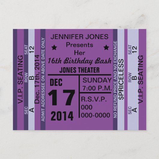 チケットからおもしろい招待状はがき インビテーションポストカード (正面)