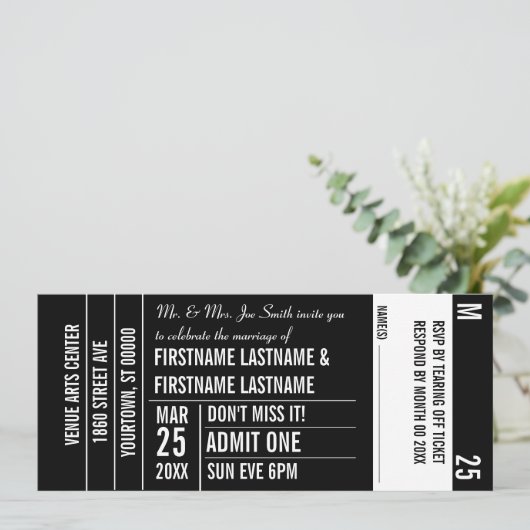 チケットの半券風の白いエリアのパーティー招待状 招待状 (スタンド正面)