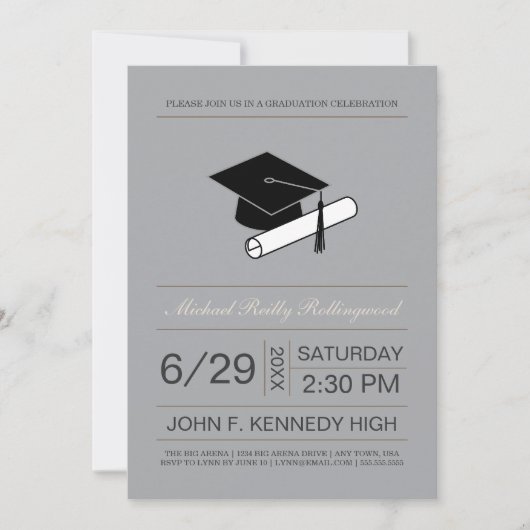 チケットの帽子及び免状の卒業の招待: 銀 招待状 (正面)