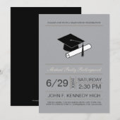 チケットの帽子及び免状の卒業の招待: 銀 招待状 (正面/裏面)