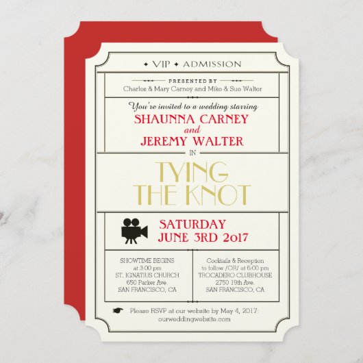 チケットの招待状/フィルムのテーマを結婚するヴィンテージ 招待状 (正面/裏面)