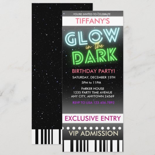 チケットの誕生日招待状|蓄光仕様 招待状 (正面/裏面)