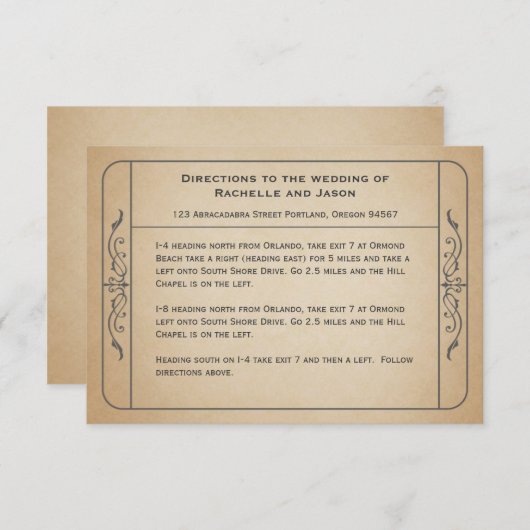 チケットの車の経路案内2.0を結婚するヴィンテージ エンクロージャーカード (正面/裏面)