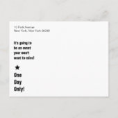 チケットへおもしろい結婚式の日付オレンジを保存 案内ポストカード (裏面)