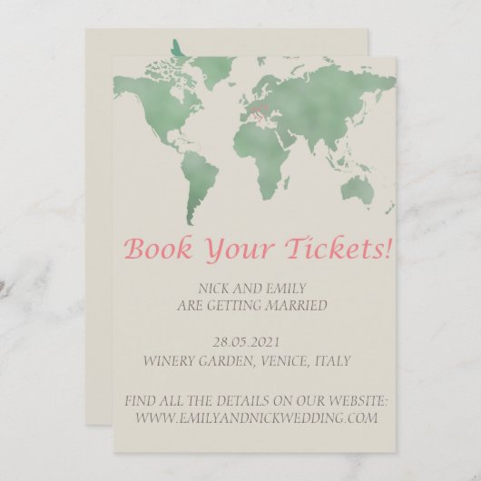 チケットを予約して 結婚式の時間だよ 招待状 (正面/裏面)