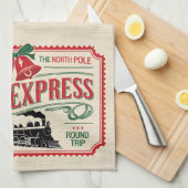 チケットを北極に向けてビンテージクリスマスをトレーニング キッチンタオル (四つ折り)