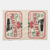 チケットを北極に向けてビンテージクリスマスをトレーニング キッチンタオル (横)