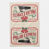 チケットを北極に向けてビンテージクリスマスをトレーニング キッチンタオル (縦)