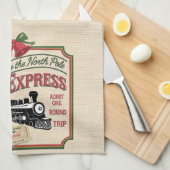 チケットを北極に向けてビンテージクリスマスをトレーニング キッチンタオル (四つ折り)