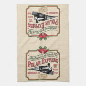 チケットを北極に向けてビンテージクリスマスをトレーニング キッチンタオル (縦)