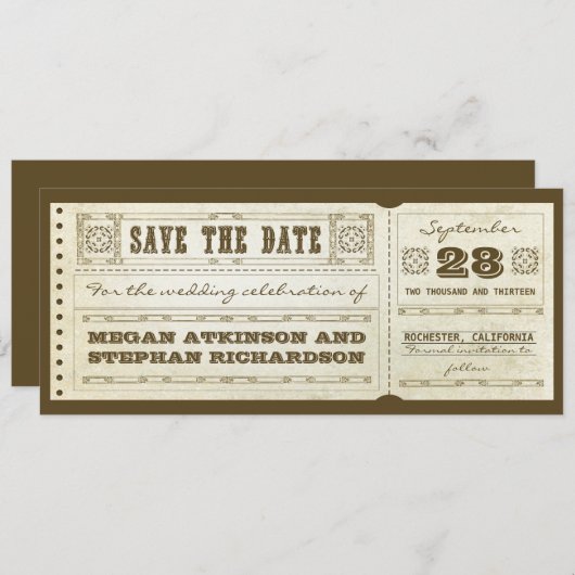チケットを結婚する日付のヴィンテージを救って下さい セーブザデート (正面/裏面)