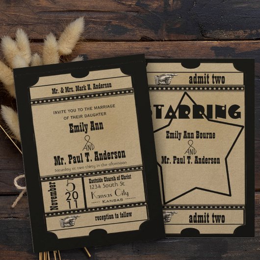 チケットオールドハリウッド結婚式招待状 招待状