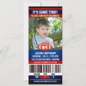 チケットスタイルサッカーテーマバースデーパーティー 招待状 (正面)