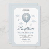 チケットスタイルバプテスマ招待状インブルー 招待状 (正面/裏面)