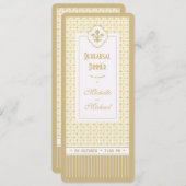 チケットスタイル金ゴールド（紋章の）フラ・ダ・リリハーサルディナー 招待状 (正面/裏面)