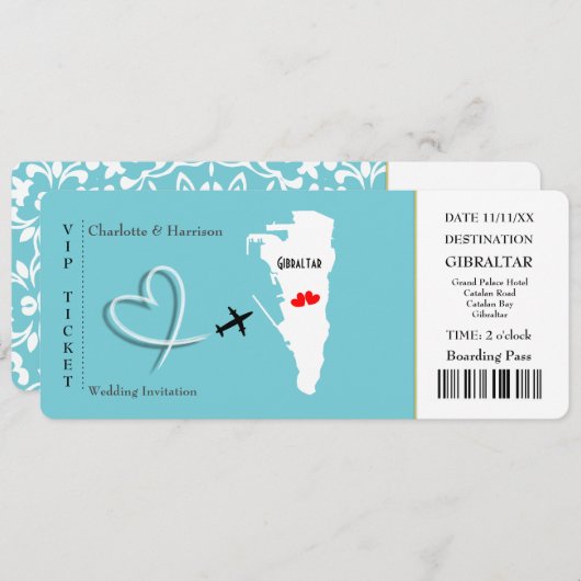 チケットパス結婚の目的地ジブラルタル 招待状 (正面/裏面)
