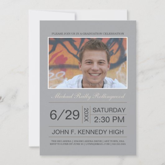 チケット写真卒業招待状:シルバー 招待状 (正面)