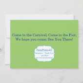 チケット売り場とカルーセル、 カーニバル サーカス パーティー 招待状 (裏面)