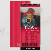 チケット招待状（赤）写真 - 誕生日ボーイ/ガール 招待状 (正面/裏面)