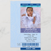 チケット招待状 青グリッター フォト 映画館 招待状 (正面/裏面)