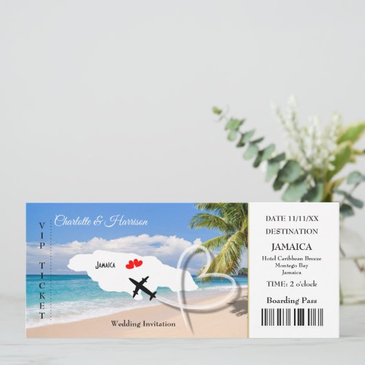 チケット搭乗券結婚の目的地ジャマイカ 招待状 (スタンド正面)