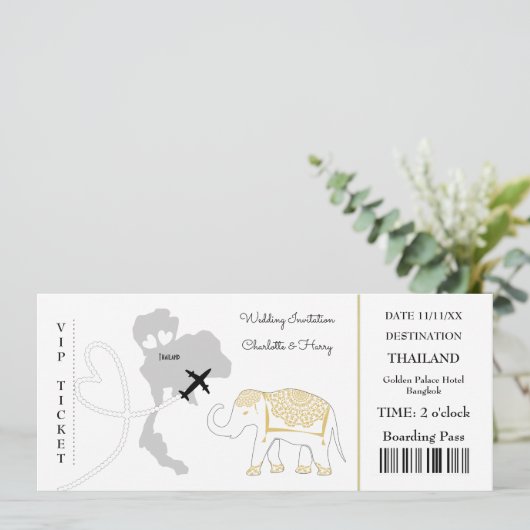 チケット搭乗結婚パスの目的地タイ 招待状 (スタンド正面)
