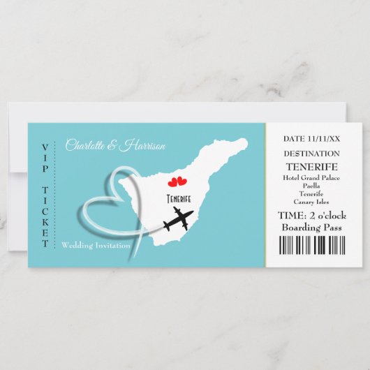 チケット搭乗結婚パスの目的地テネリフ 招待状 (正面)
