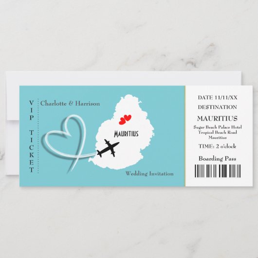 チケット搭乗結婚券の目的地モーリシャス 招待状 (正面)