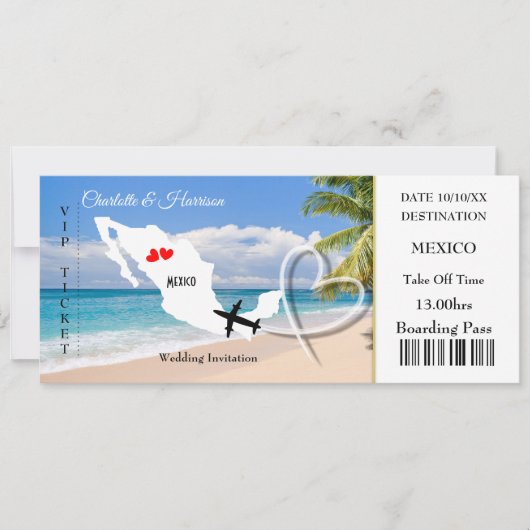 チケット搭乗結婚許可証行き先メキシコ 招待状 (正面)