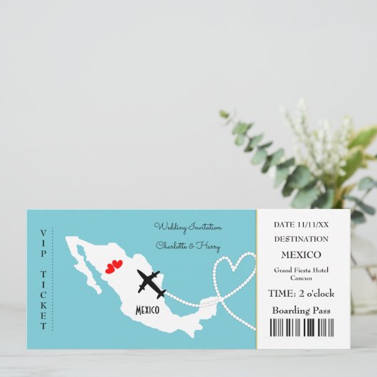 チケット搭乗結婚許可証行き先メキシコ 招待状 (スタンド正面)